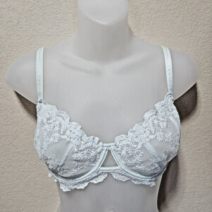 Intimately Free People Daydreamer Bra 32D Lace Underwire Unlined Ice Fog Sheer